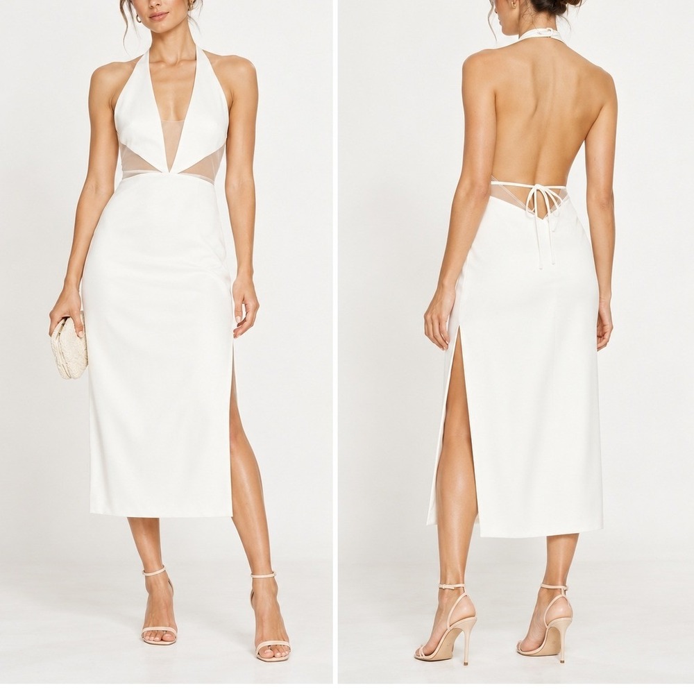 NBD Eliana Midi Dress Small White Cutout Backless Halter Resort Glam